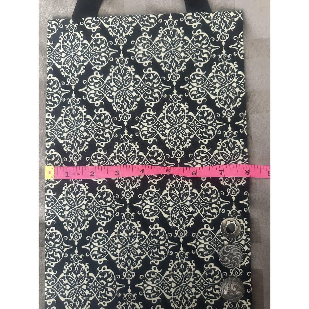 Black Damask Fabric Magnetic Bulletin Board 3 Magnets Victorian Style Boho Chic
